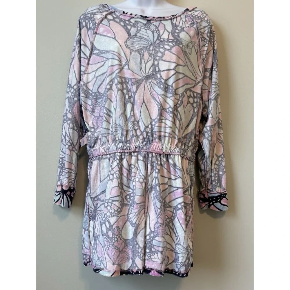 Justice Girls XL Romper Butterfly‎ Print Long Sleeve Slate Multi Flame Resistant